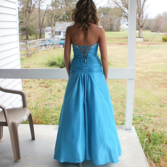 Exclusive Simon V turquoise strapless prom gown size XS formal wedding party - Picture 2 of 12